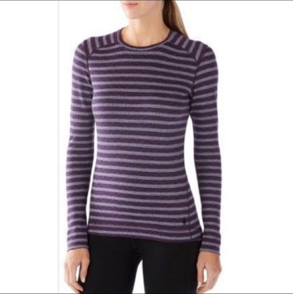 SMARTWOOL 100% MERINO WOOL 250 MIDWEIGHT BASE LAYER PURPLE STRIPE, SZ LARGE - Picture 3 of 13